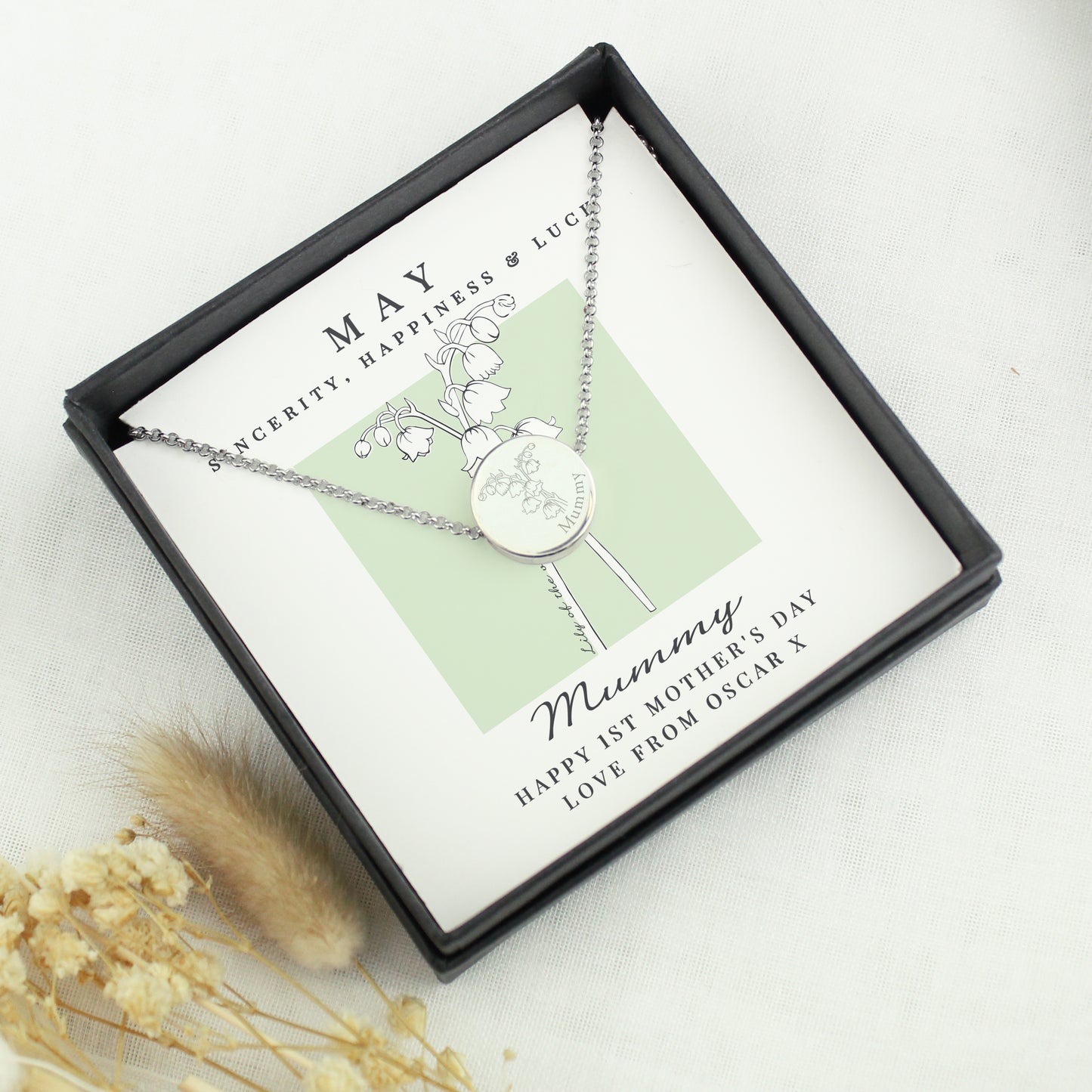 Personalised May Birth Flower Necklace and Box - MK&JD Gifts