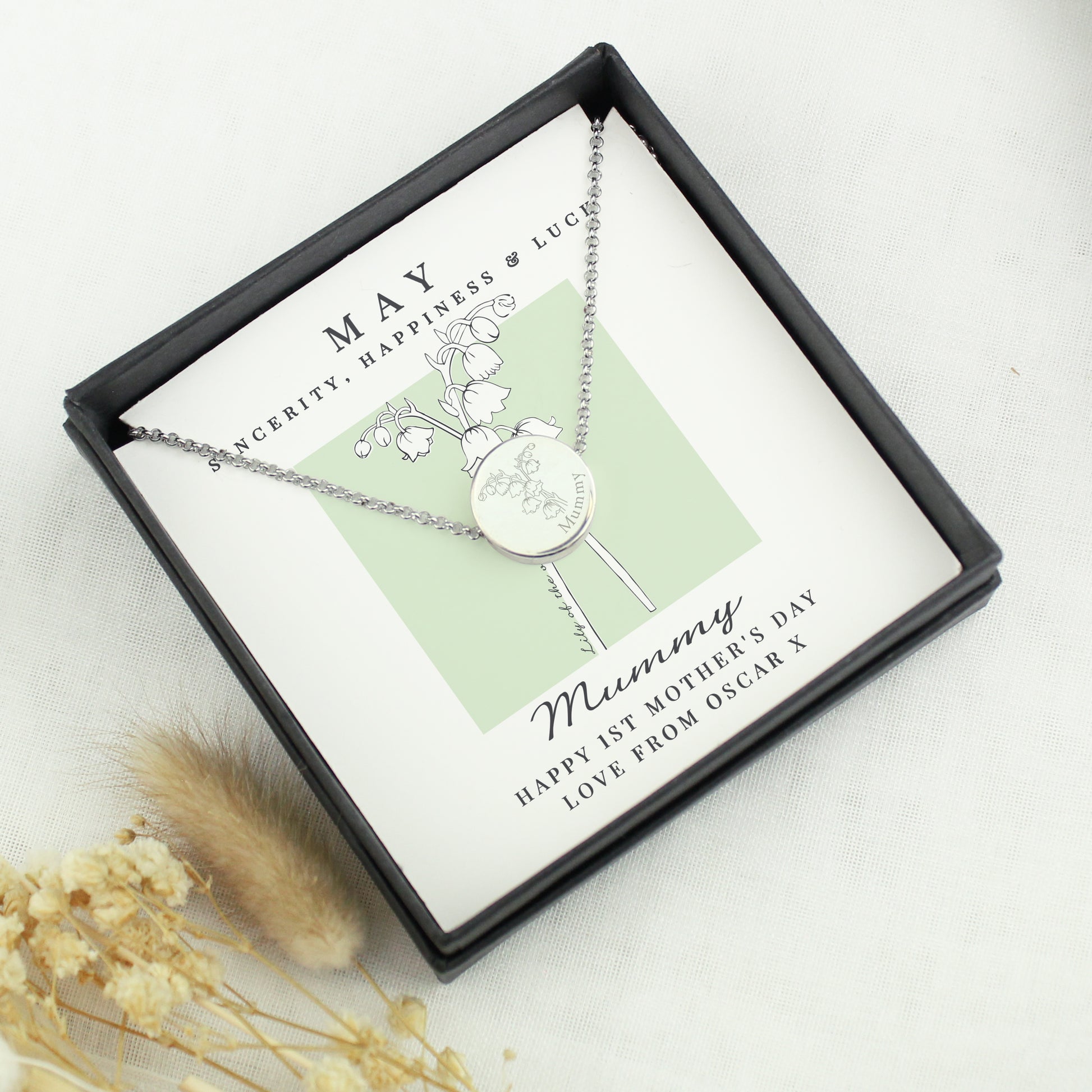 Personalised May Birth Flower Necklace and Box - MK&JD Gifts