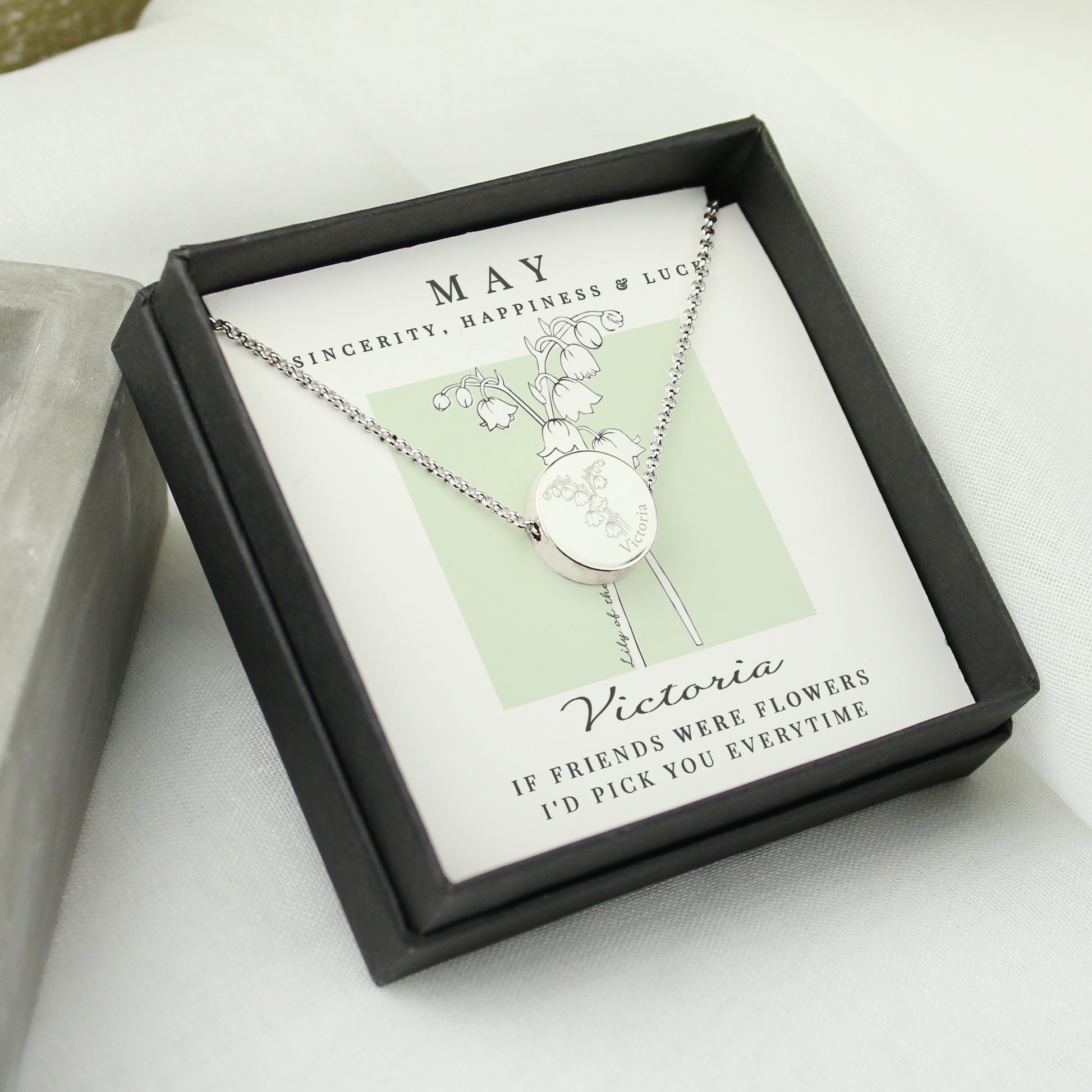 Personalised May Birth Flower Necklace and Box - MK&JD Gifts