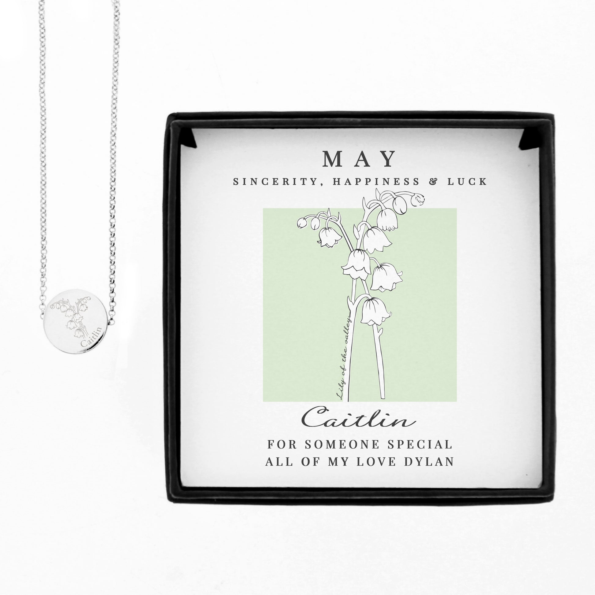 Personalised May Birth Flower Necklace and Box - MK&JD Gifts