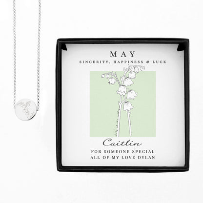 Personalised May Birth Flower Necklace and Box - MK&JD Gifts