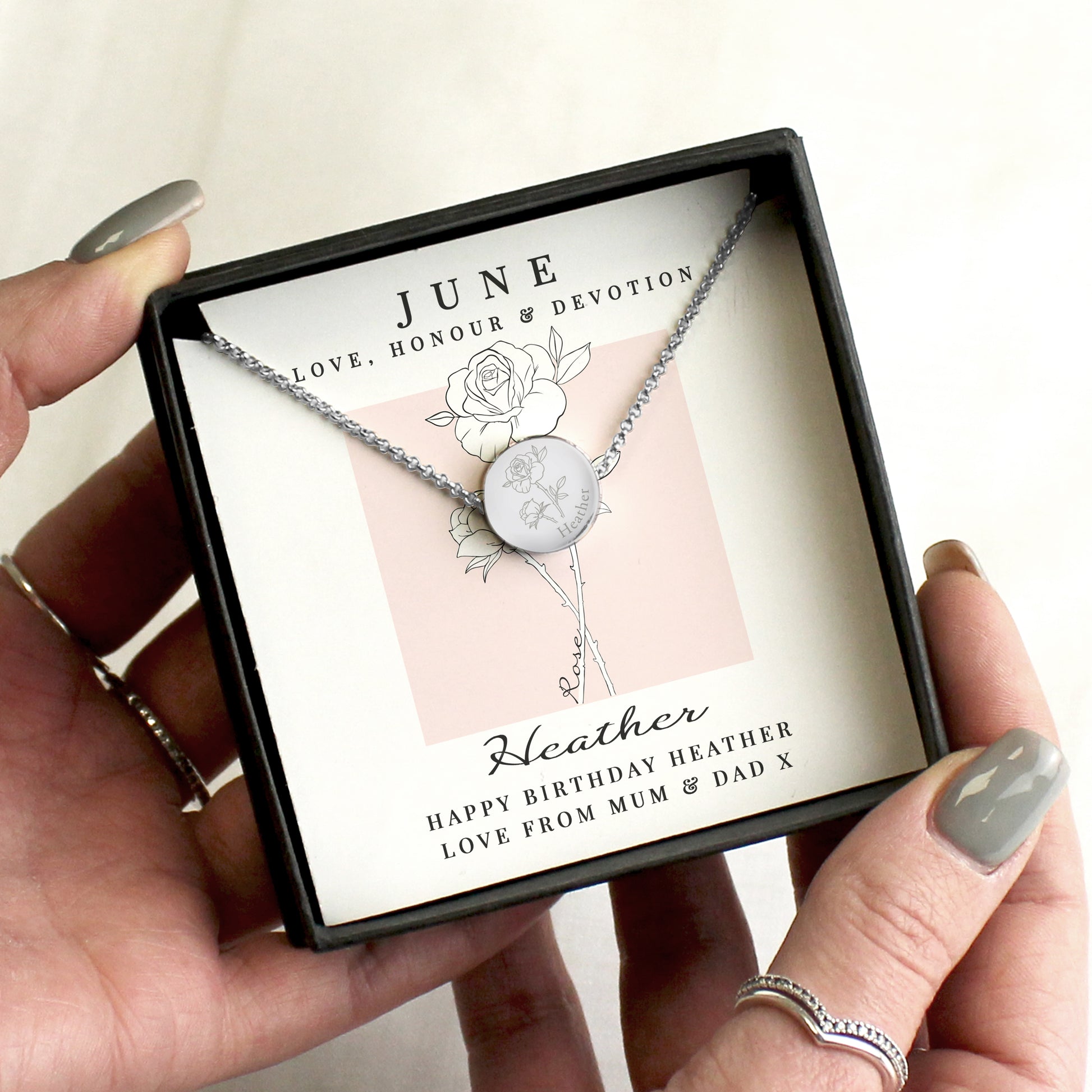 Personalised June Birth Flower Necklace and Box - MK&JD Gifts