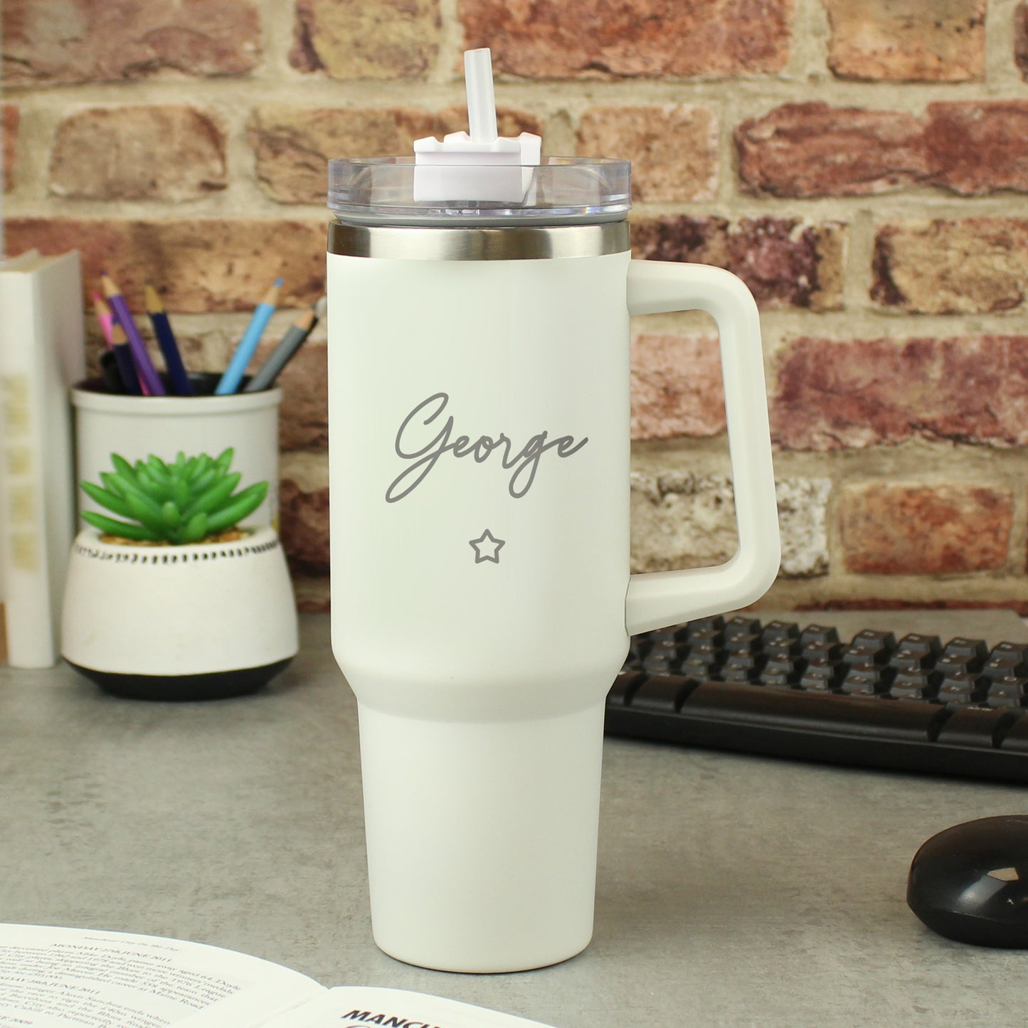 Personalised Star 40oz White Travel Cup - MK&JD Gifts