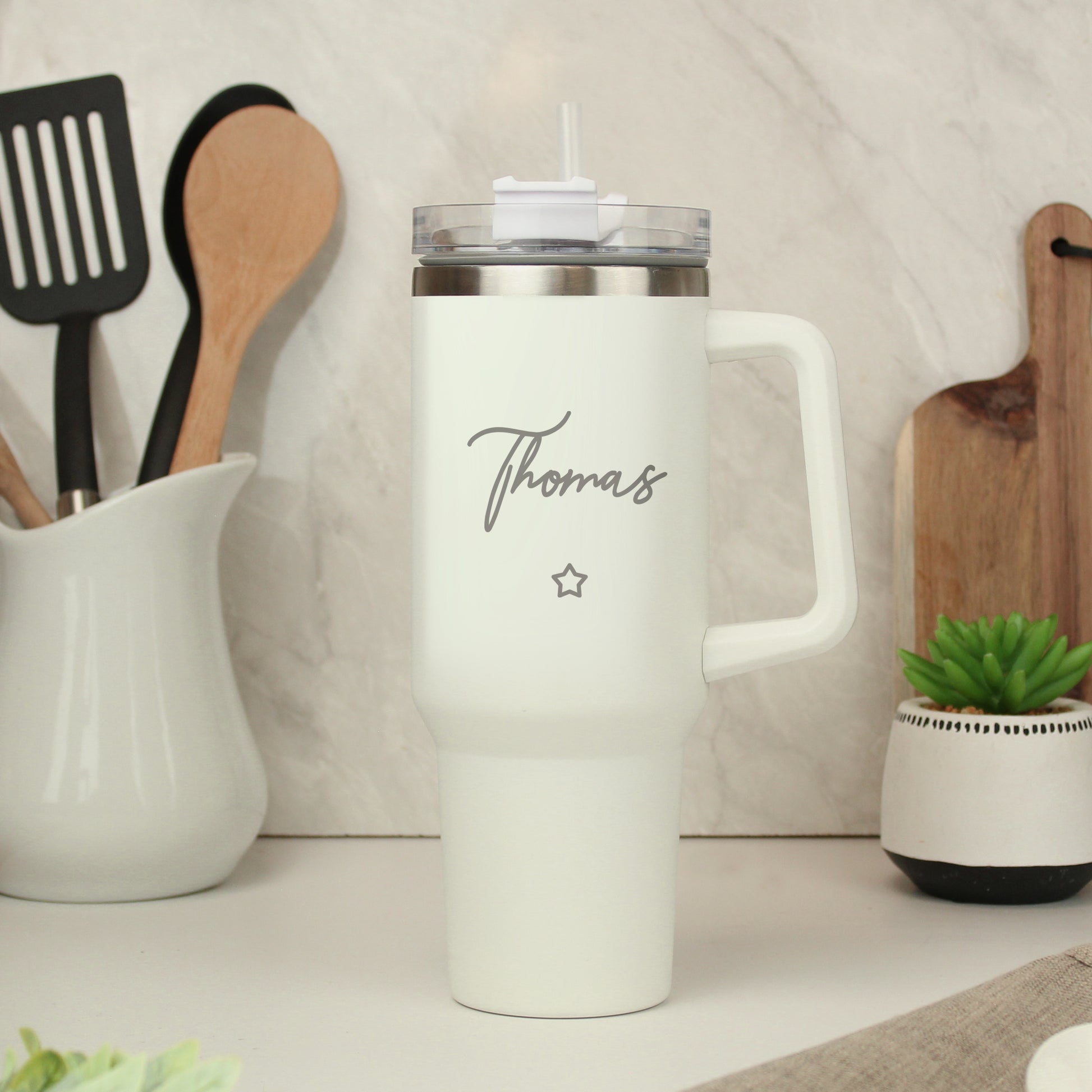 Personalised Star 40oz White Travel Cup - MK&JD Gifts