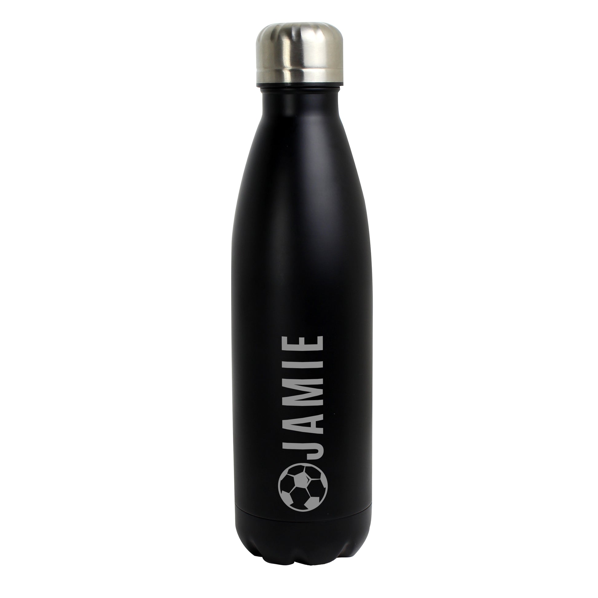 Personalised Football Black Metal Insulated Drinks Bottle - MK&JD Gifts