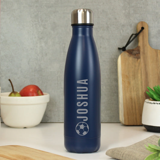 Personalised Football Navy Metal Insulated Drinks Bottle - MK&JD Gifts
