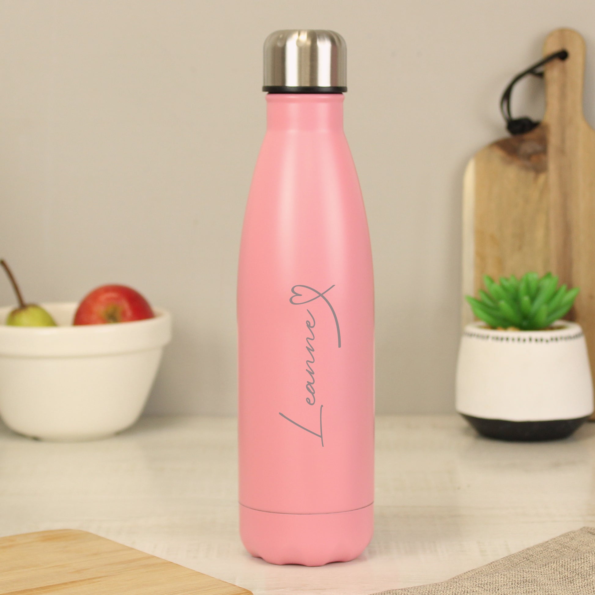 Personalised Heart Pink Metal Insulated Drinks Bottle - MK&JD Gifts