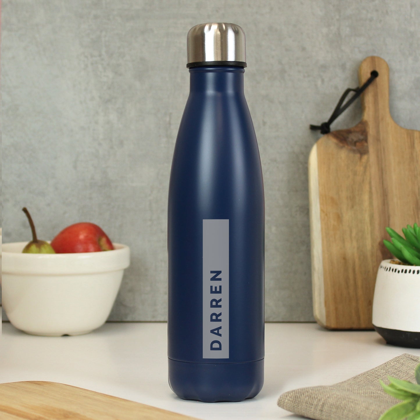 Personalised Rectangle Navy Metal Insulated Drinks Bottle - MK&JD Gifts