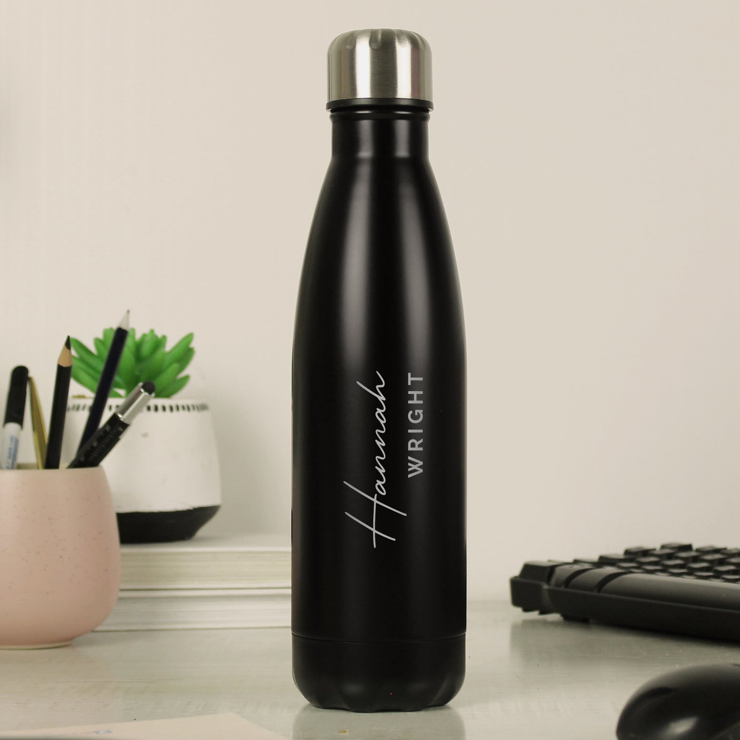 Personalised Two Lines Black Metal Insulated Drinks Bottle - MK&JD Gifts