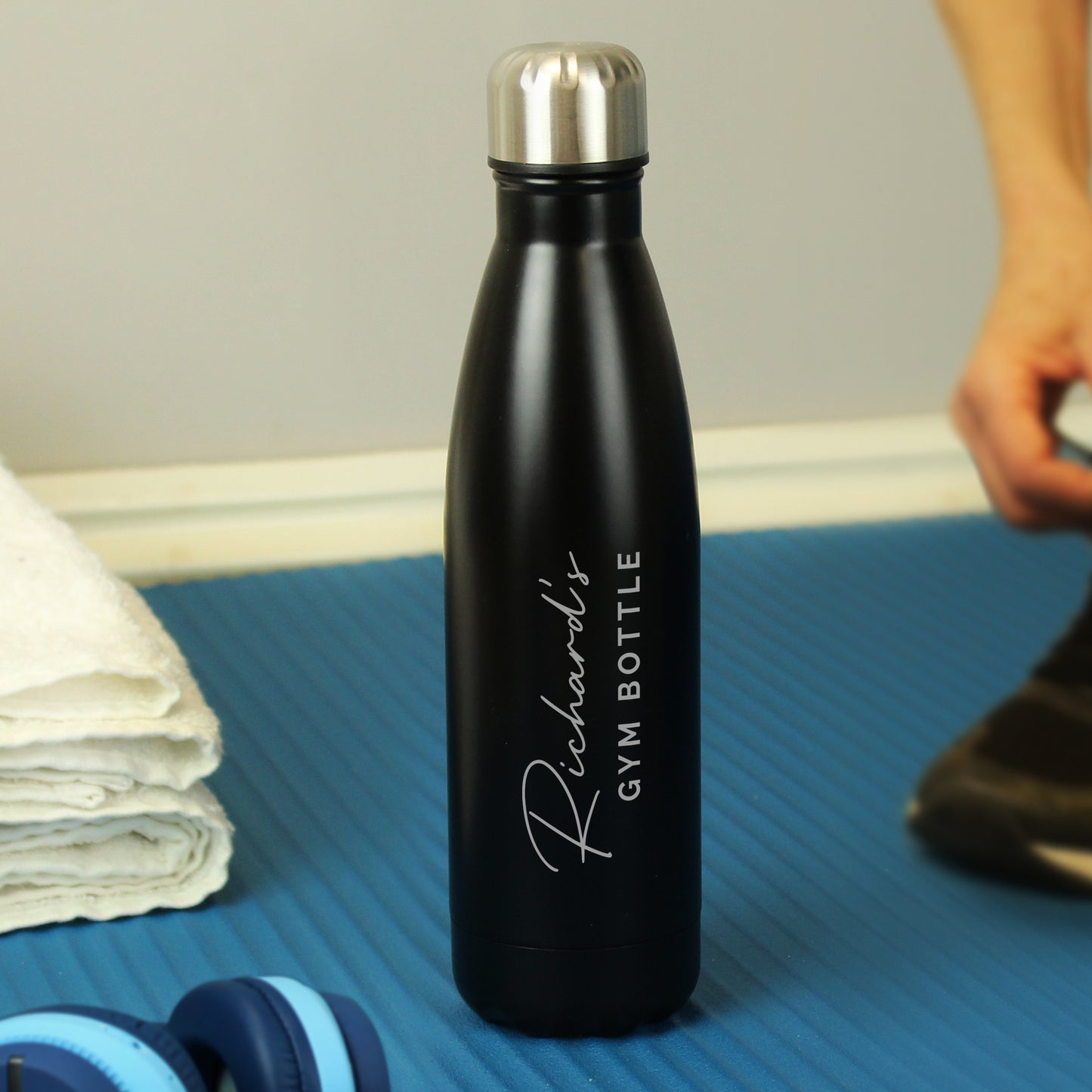 Personalised Two Lines Black Metal Insulated Drinks Bottle - MK&JD Gifts