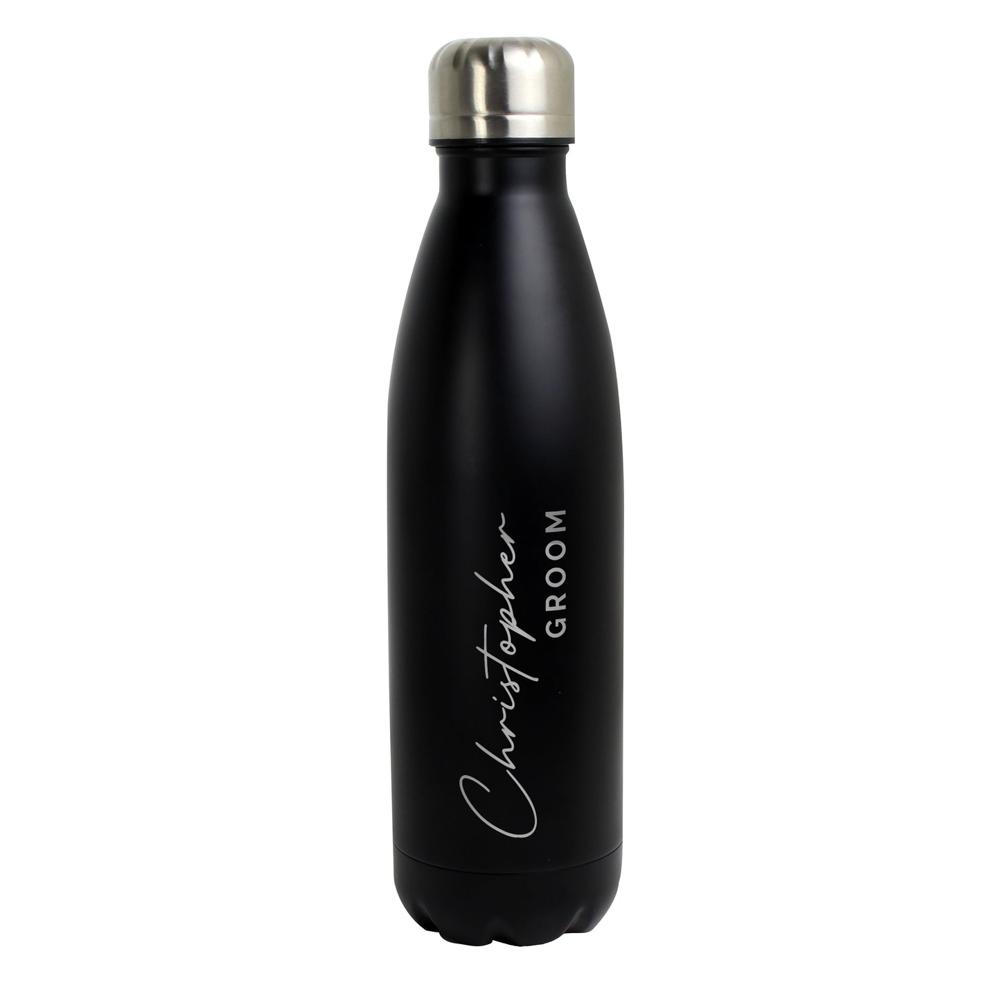 Personalised Two Lines Black Metal Insulated Drinks Bottle - MK&JD Gifts