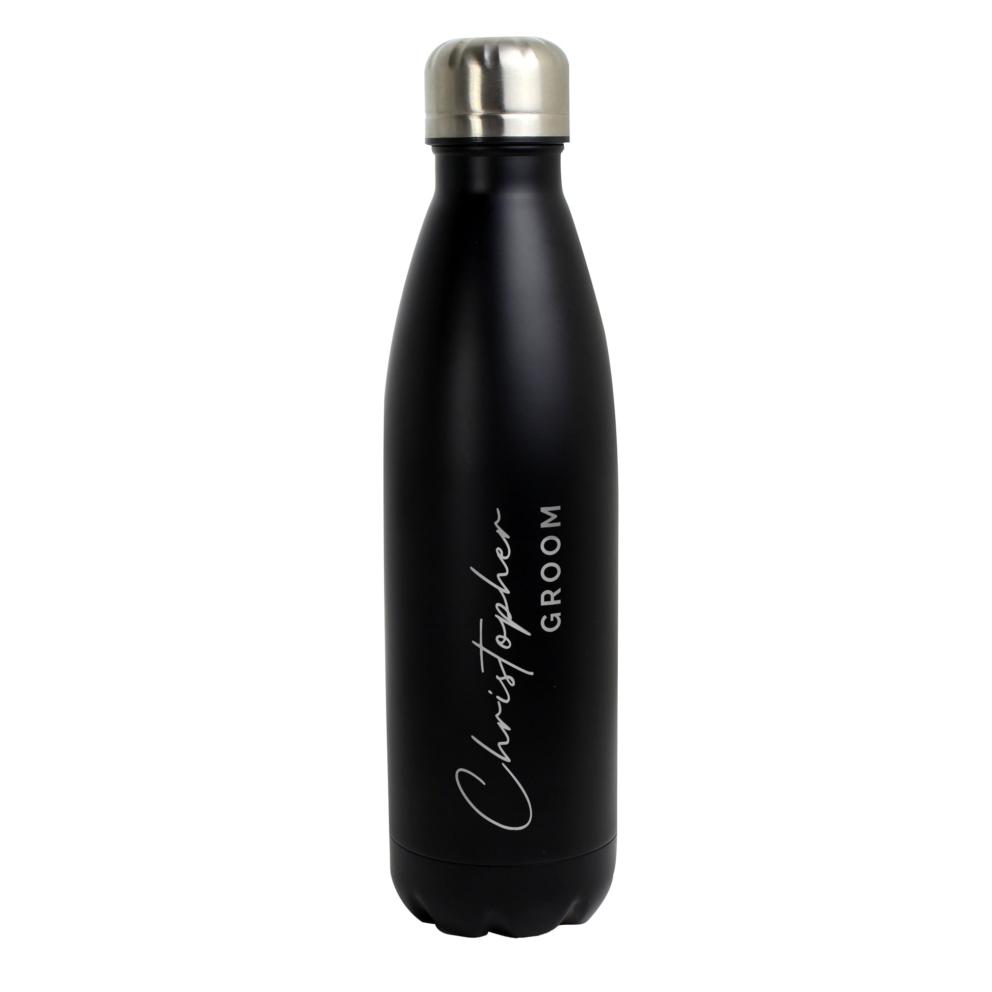 Personalised Two Lines Black Metal Insulated Drinks Bottle - MK&JD Gifts
