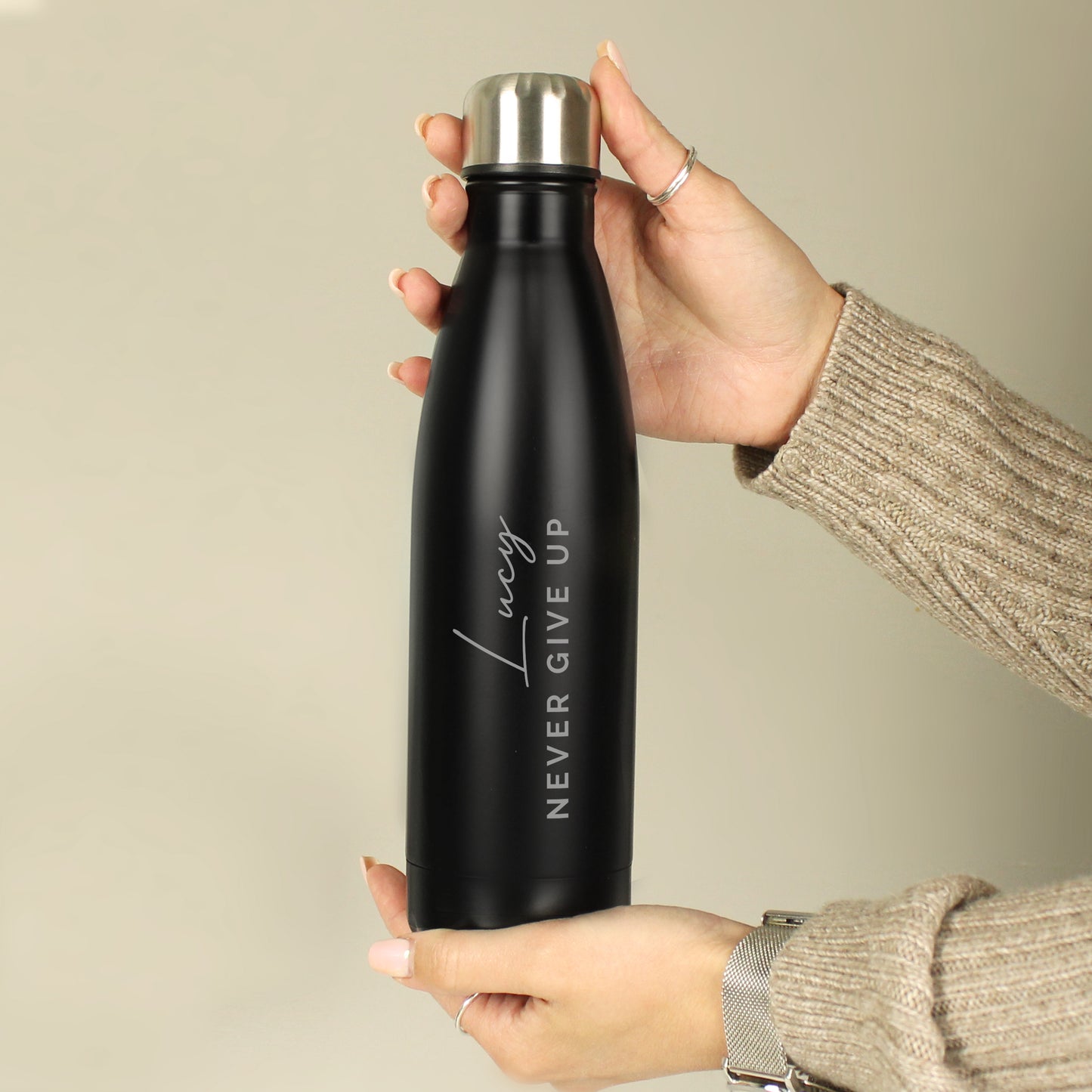 Personalised Two Lines Black Metal Insulated Drinks Bottle - MK&JD Gifts