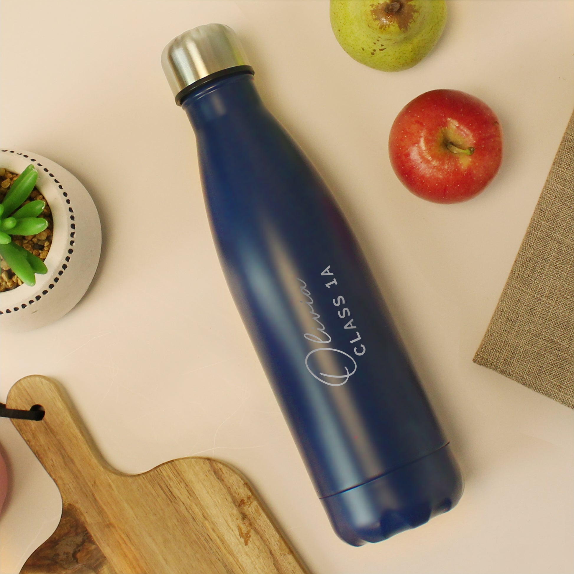 Personalised Two Lines Navy Metal Insulated Drinks Bottle - MK&JD Gifts
