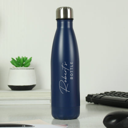Personalised Two Lines Navy Metal Insulated Drinks Bottle - MK&JD Gifts
