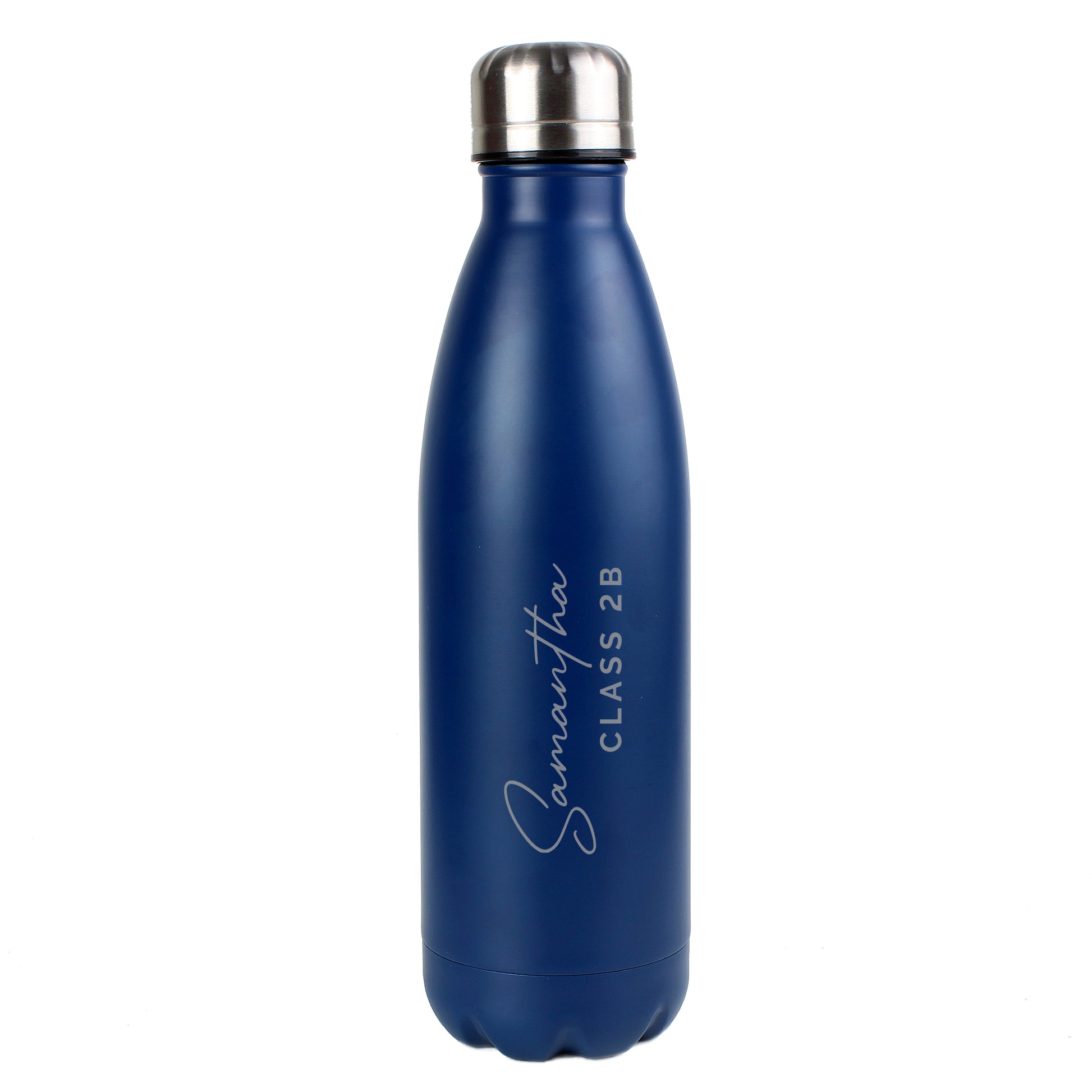 Personalised Two Lines Navy Metal Insulated Drinks Bottle - MK&JD Gifts