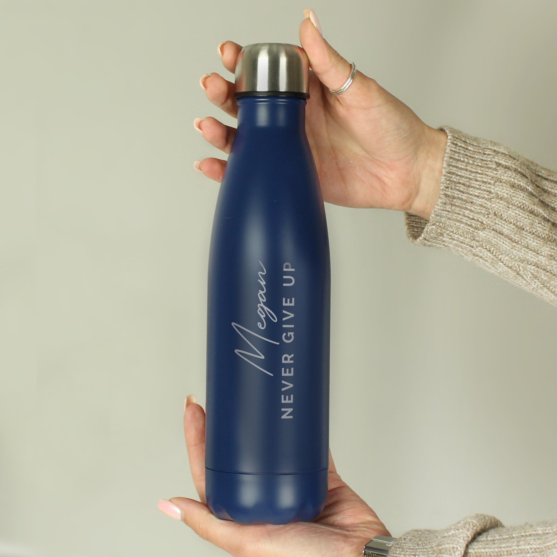 Personalised Two Lines Navy Metal Insulated Drinks Bottle - MK&JD Gifts