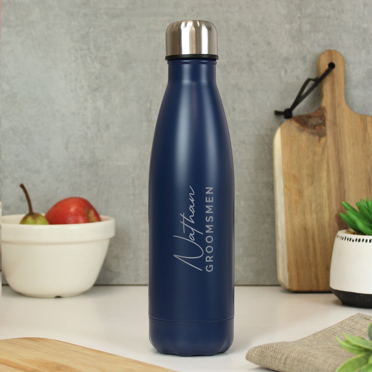 Personalised Two Lines Navy Metal Insulated Drinks Bottle - MK&JD Gifts