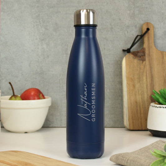 Personalised Two Lines Navy Metal Insulated Drinks Bottle - MK&JD Gifts