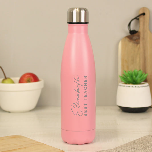 Personalised Two Lines Pink Metal Insulated Drinks Bottle - MK&JD Gifts