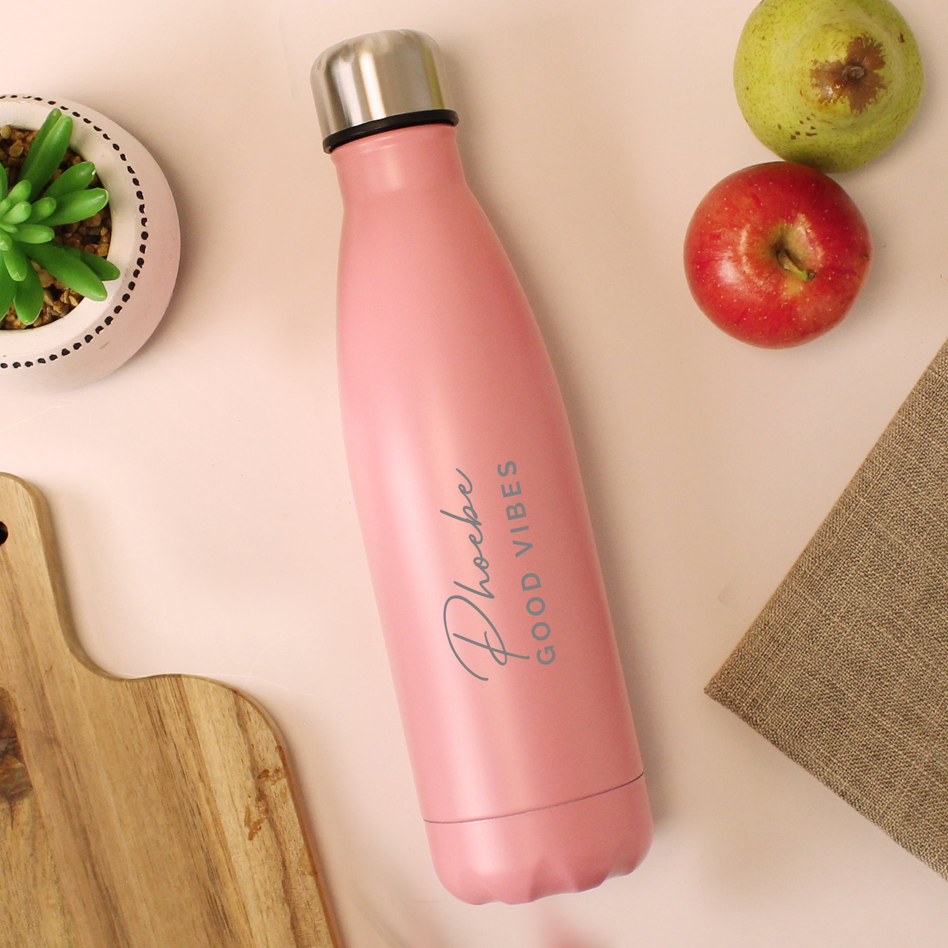 Personalised Two Lines Pink Metal Insulated Drinks Bottle - MK&JD Gifts