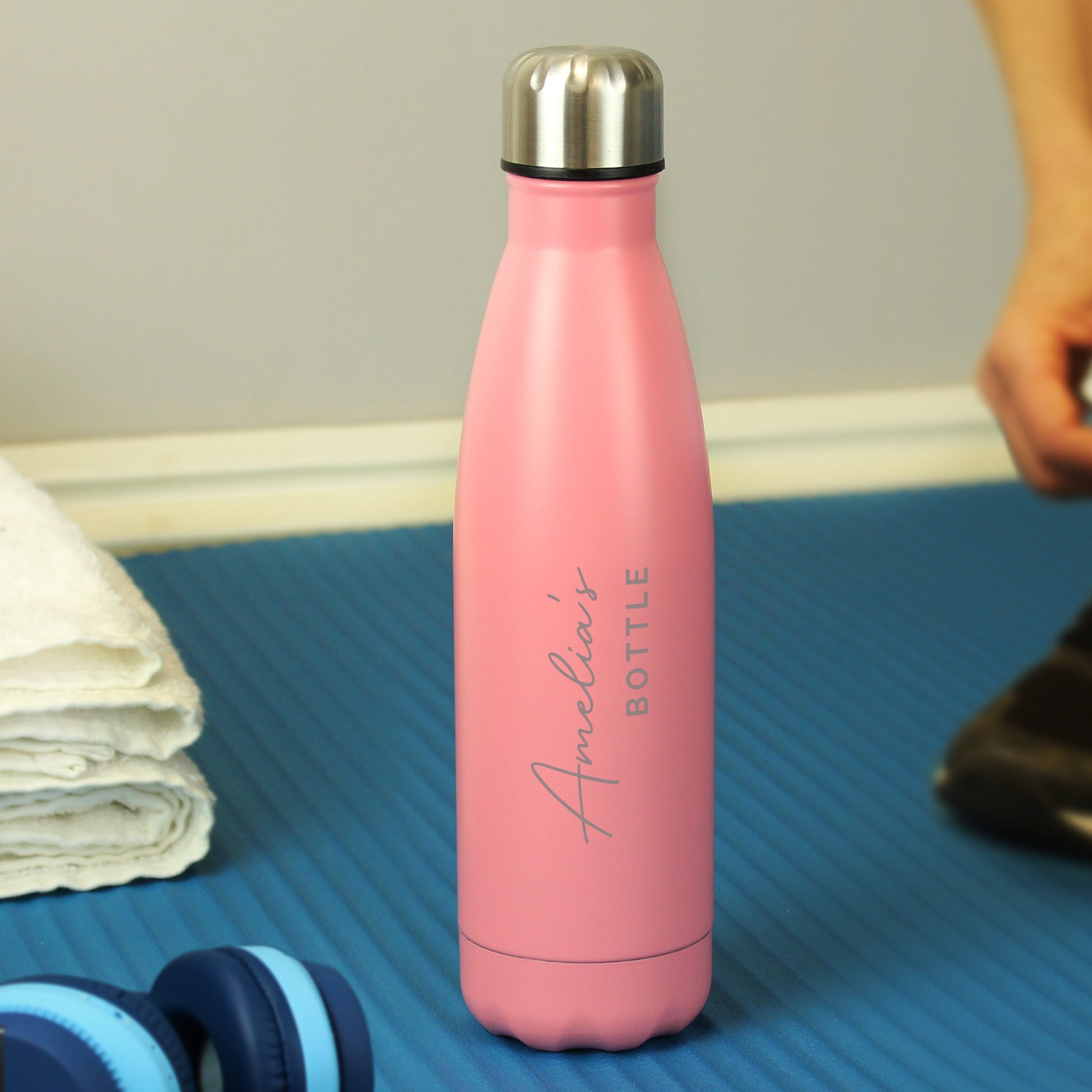 Personalised Two Lines Pink Metal Insulated Drinks Bottle - MK&JD Gifts