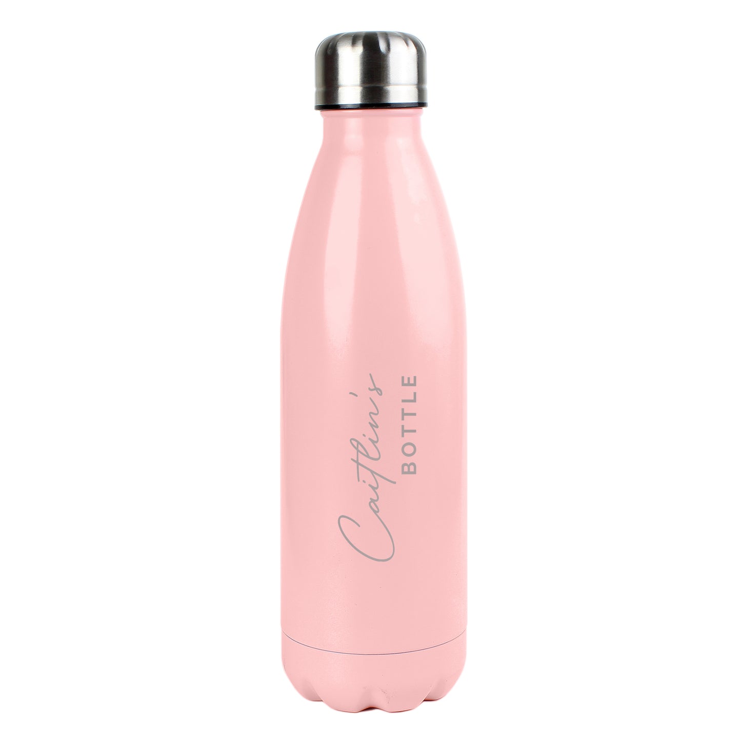 Personalised Two Lines Pink Metal Insulated Drinks Bottle - MK&JD Gifts