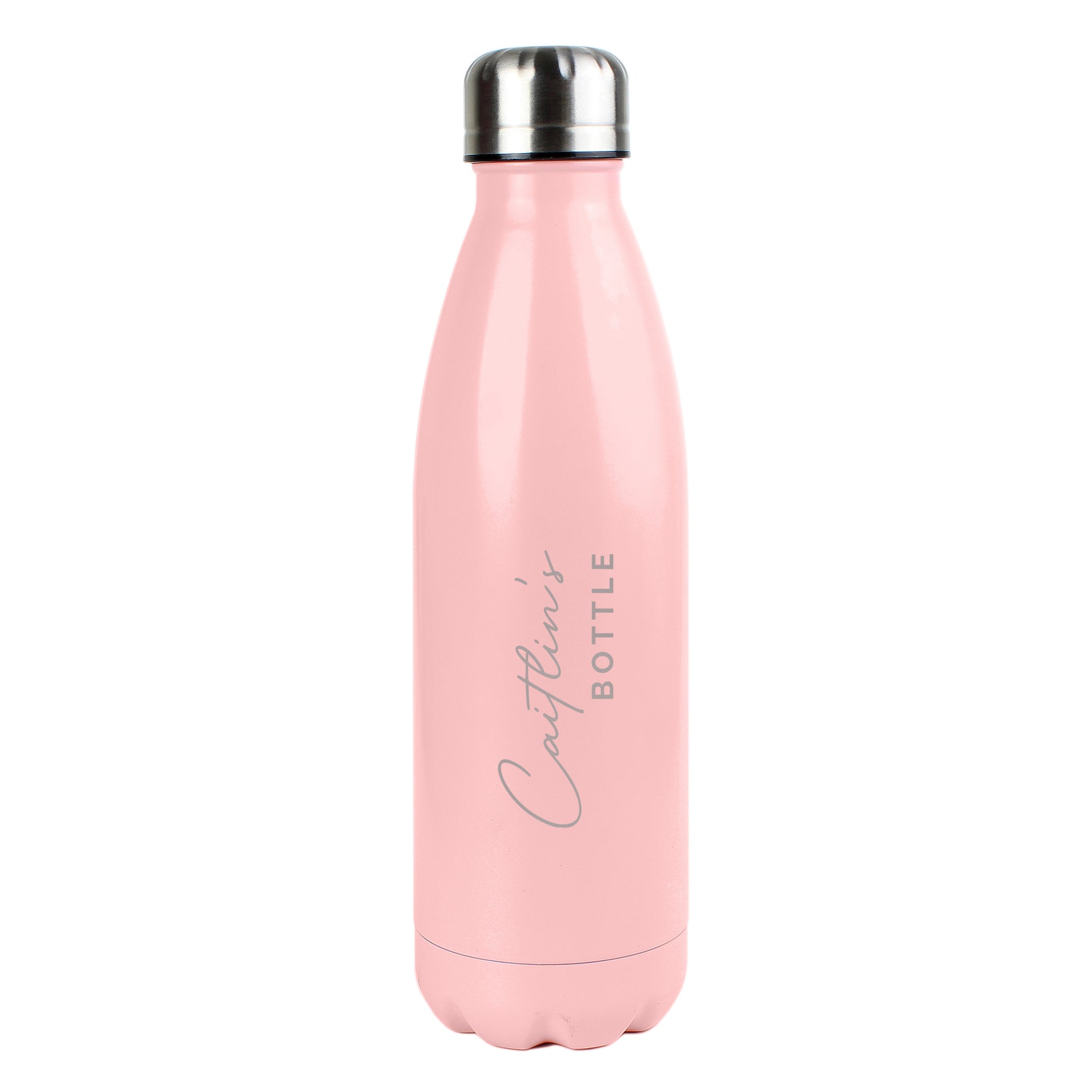 Personalised Two Lines Pink Metal Insulated Drinks Bottle - MK&JD Gifts
