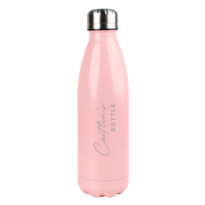 Personalised Two Lines Pink Metal Insulated Drinks Bottle - MK&JD Gifts