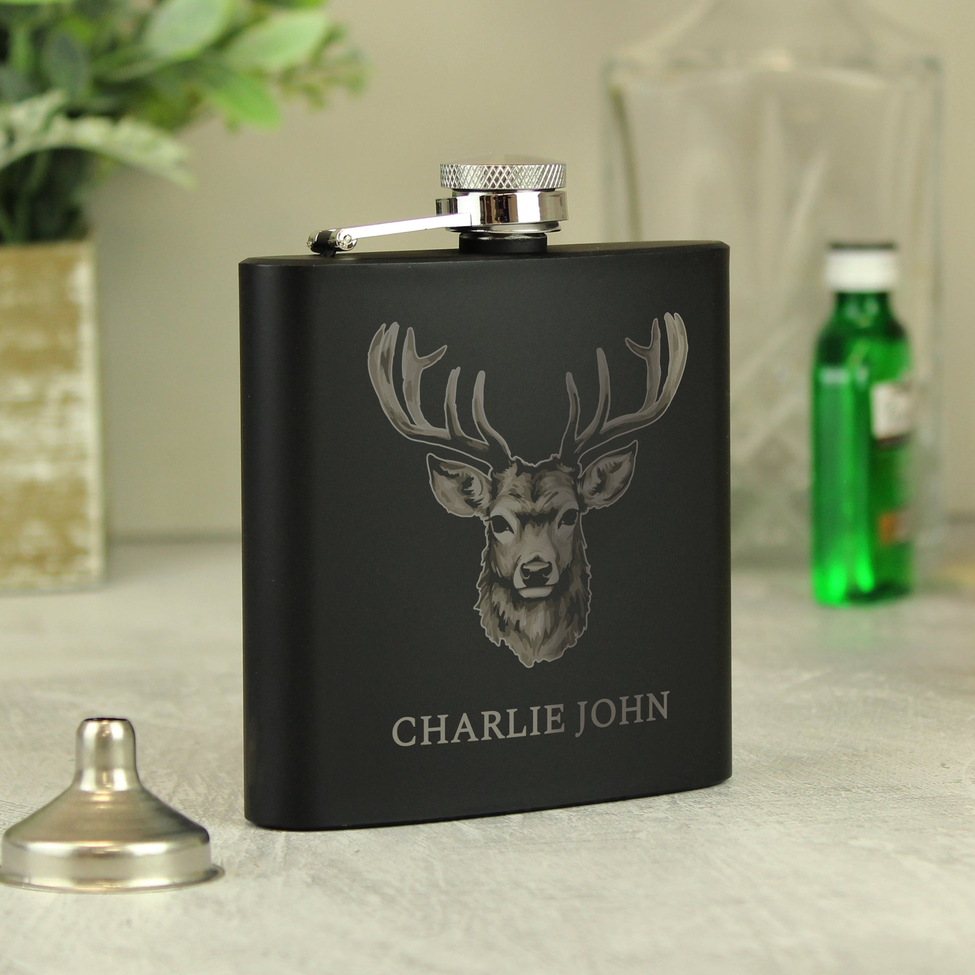 Personalised Stag Black Hip Flask - MK&JD Gifts