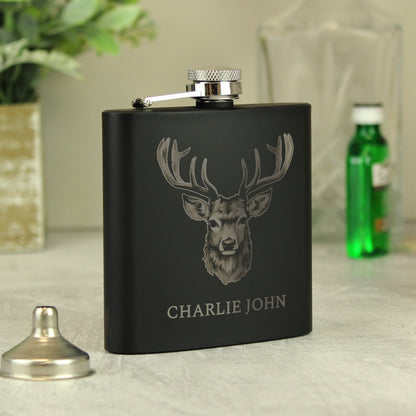 Personalised Stag Black Hip Flask - MK&JD Gifts