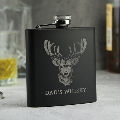 Personalised Stag Black Hip Flask - MK&JD Gifts