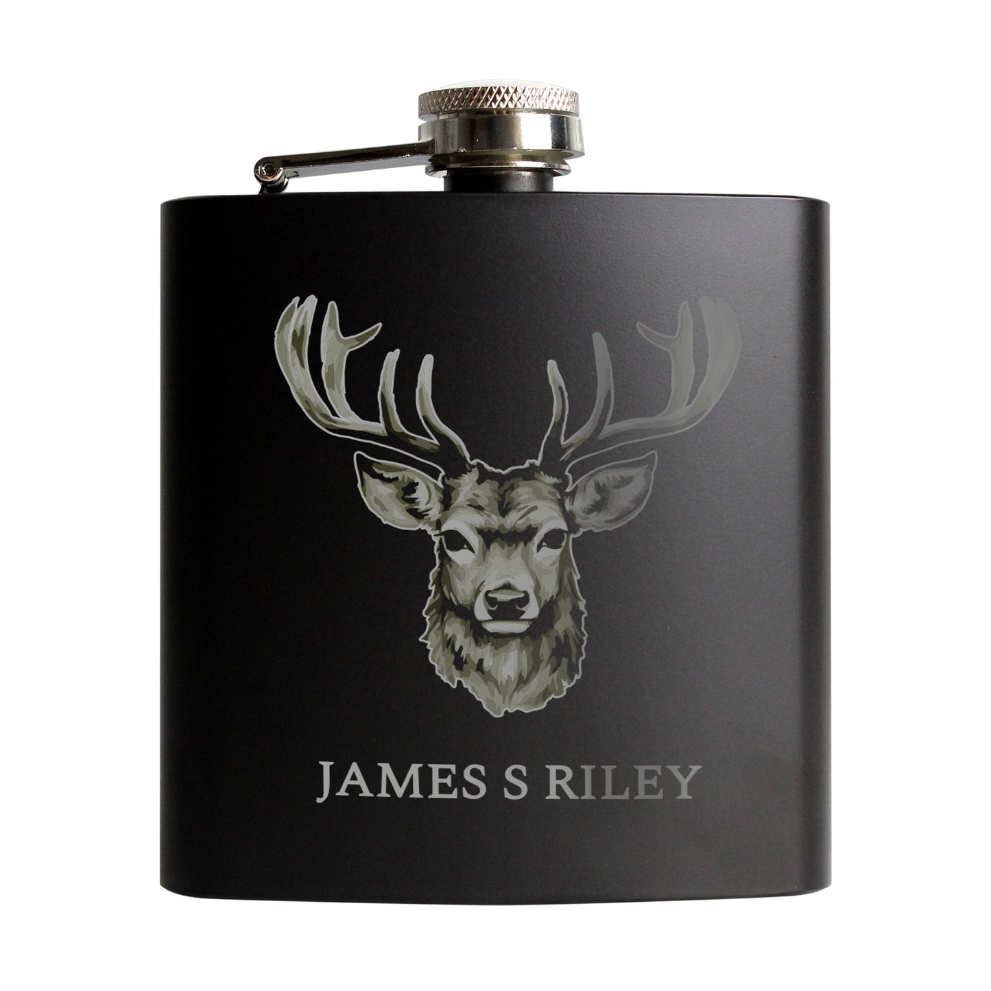Personalised Stag Black Hip Flask - MK&JD Gifts