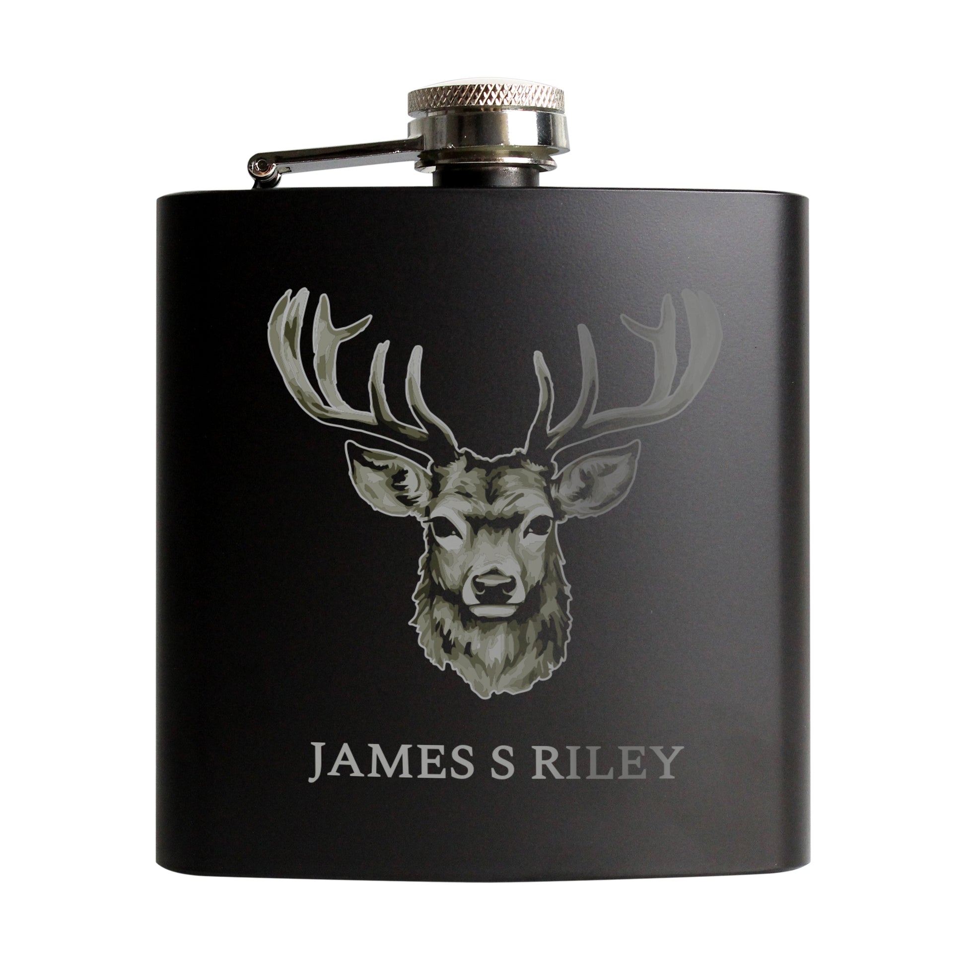 Personalised Stag Black Hip Flask - MK&JD Gifts