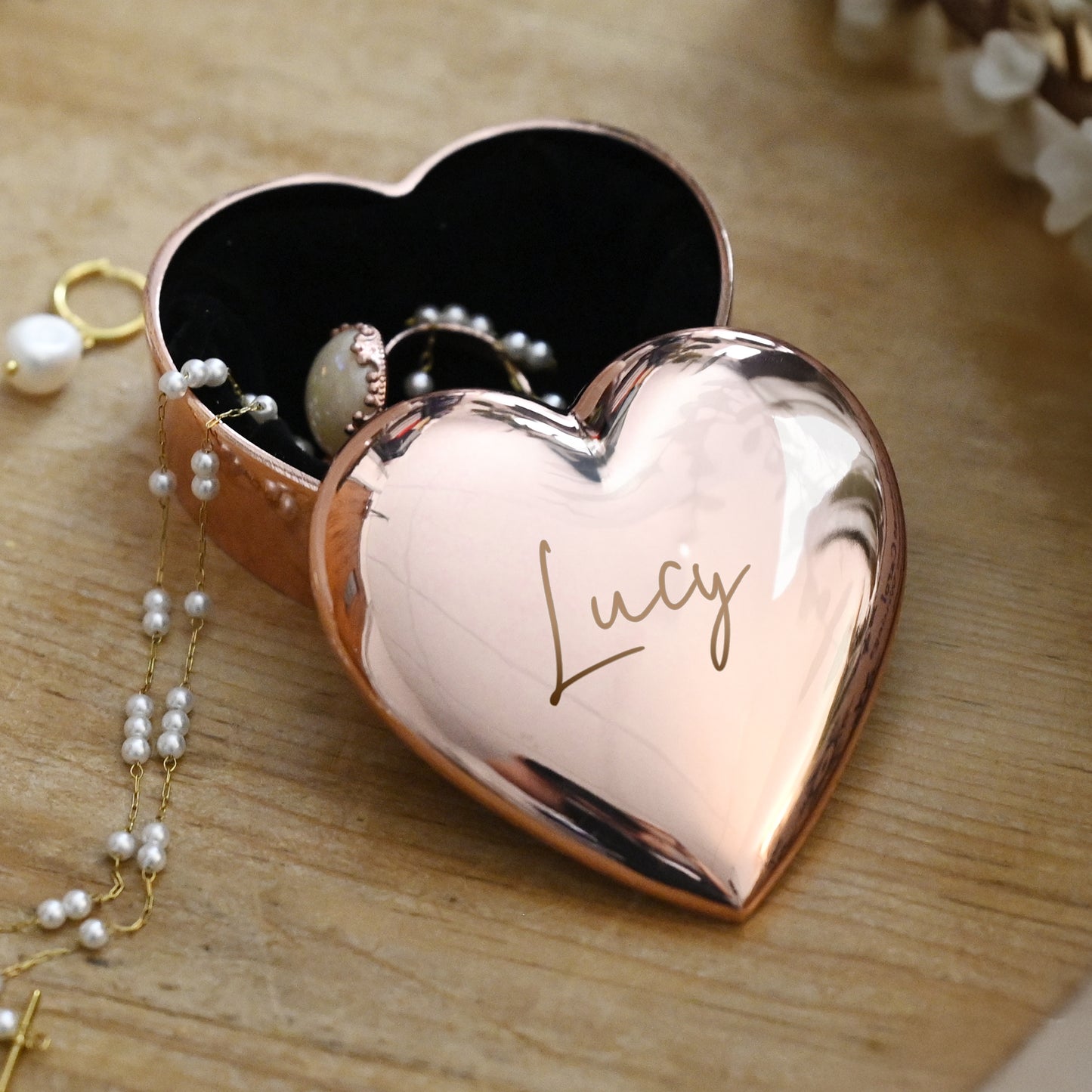 Personalised Engraved Rose Gold Heart Trinket Box - MK&JD Gifts