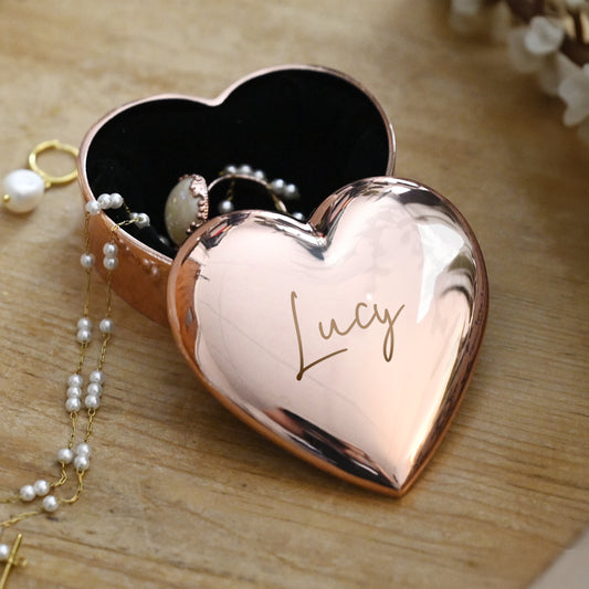 Personalised Engraved Rose Gold Heart Trinket Box - MK&JD Gifts