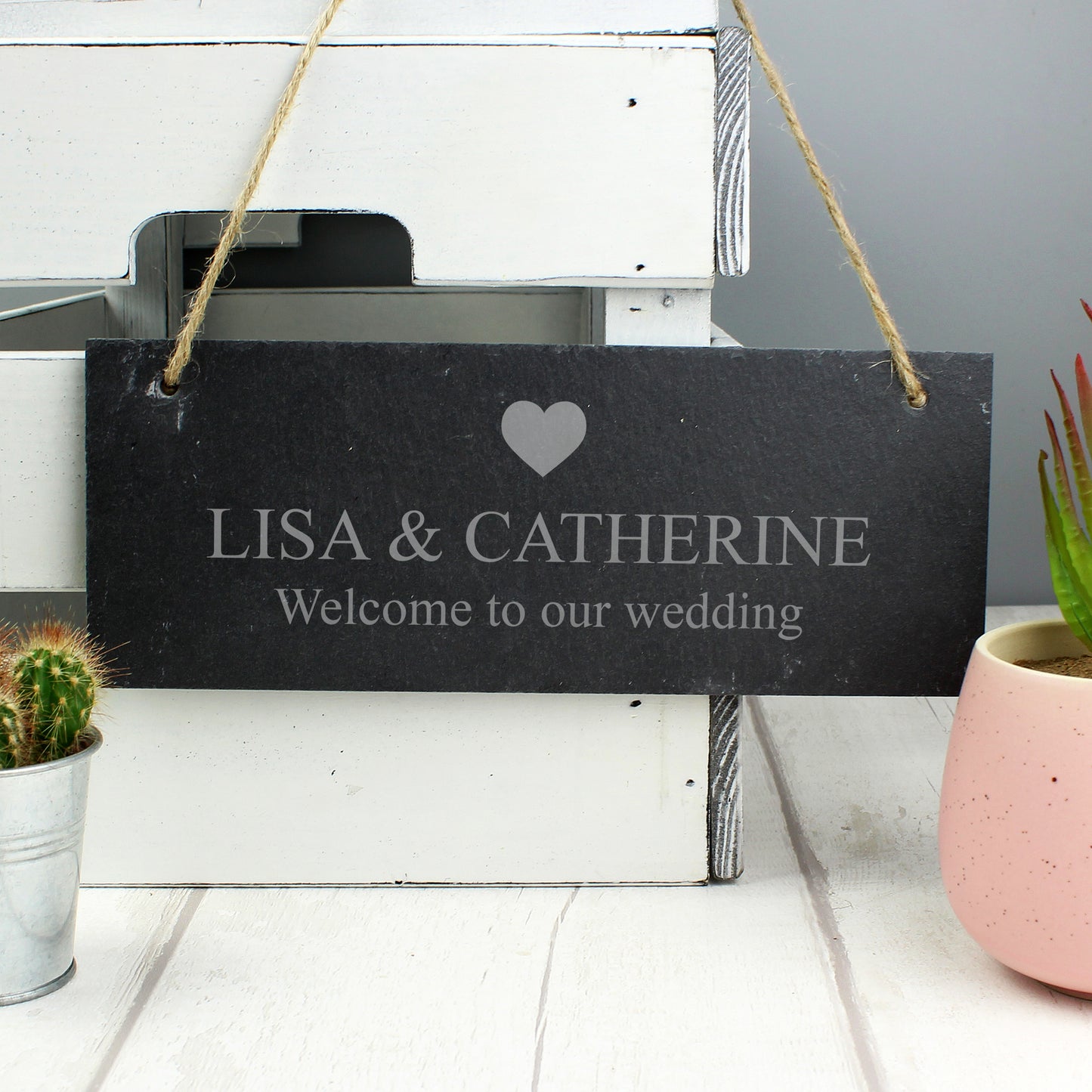Personalised Heart Motif Hanging Slate Plaque - MK&JD Gifts