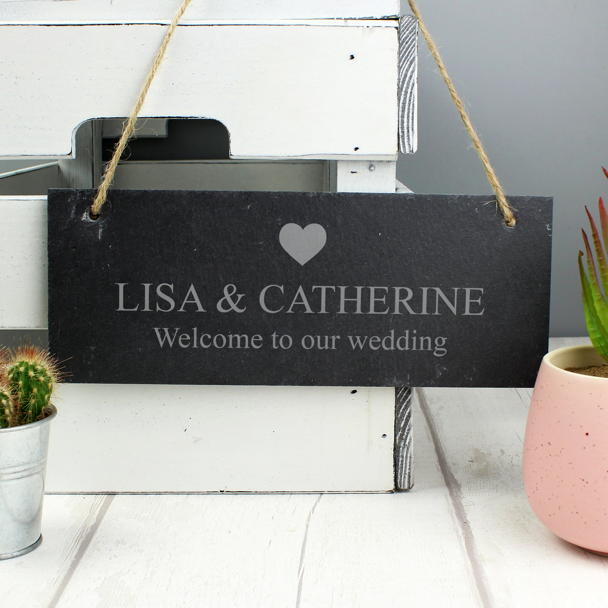 Personalised Heart Motif Hanging Slate Plaque - MK&JD Gifts