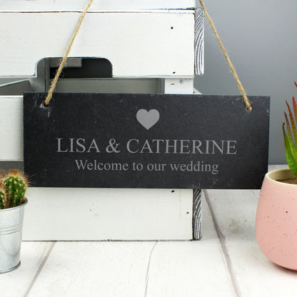 Personalised Heart Motif Hanging Slate Plaque - MK&JD Gifts
