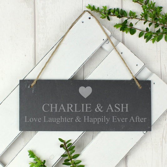 Personalised Heart Motif Hanging Slate Plaque - MK&JD Gifts