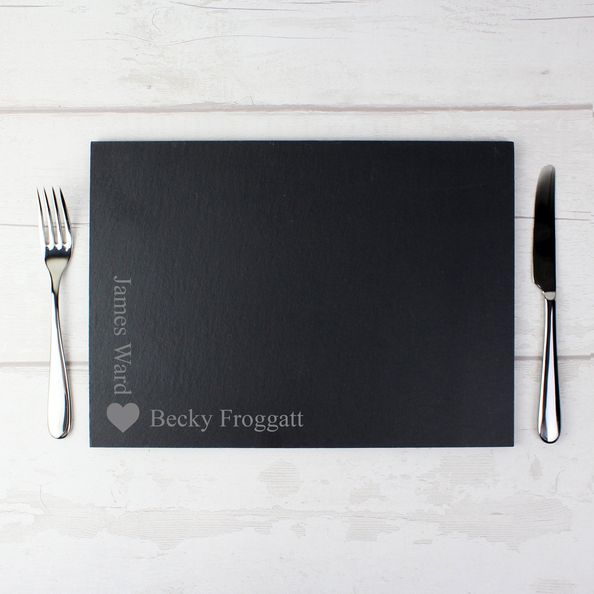 Personalised Heart Motif Slate Placemat - MK&JD Gifts