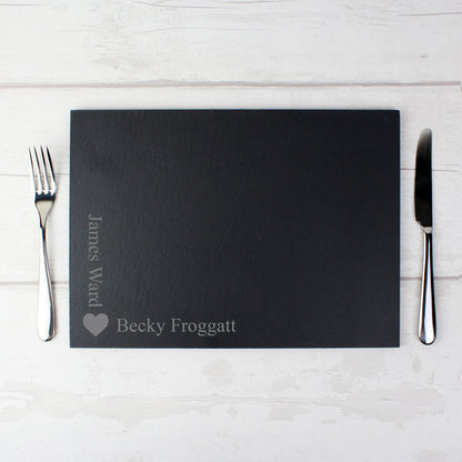 Personalised Heart Motif Slate Placemat - MK&JD Gifts
