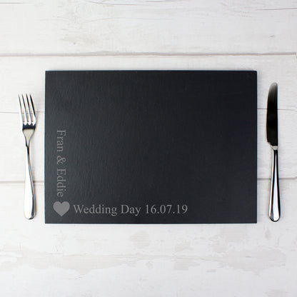 Personalised Heart Motif Slate Placemat - MK&JD Gifts