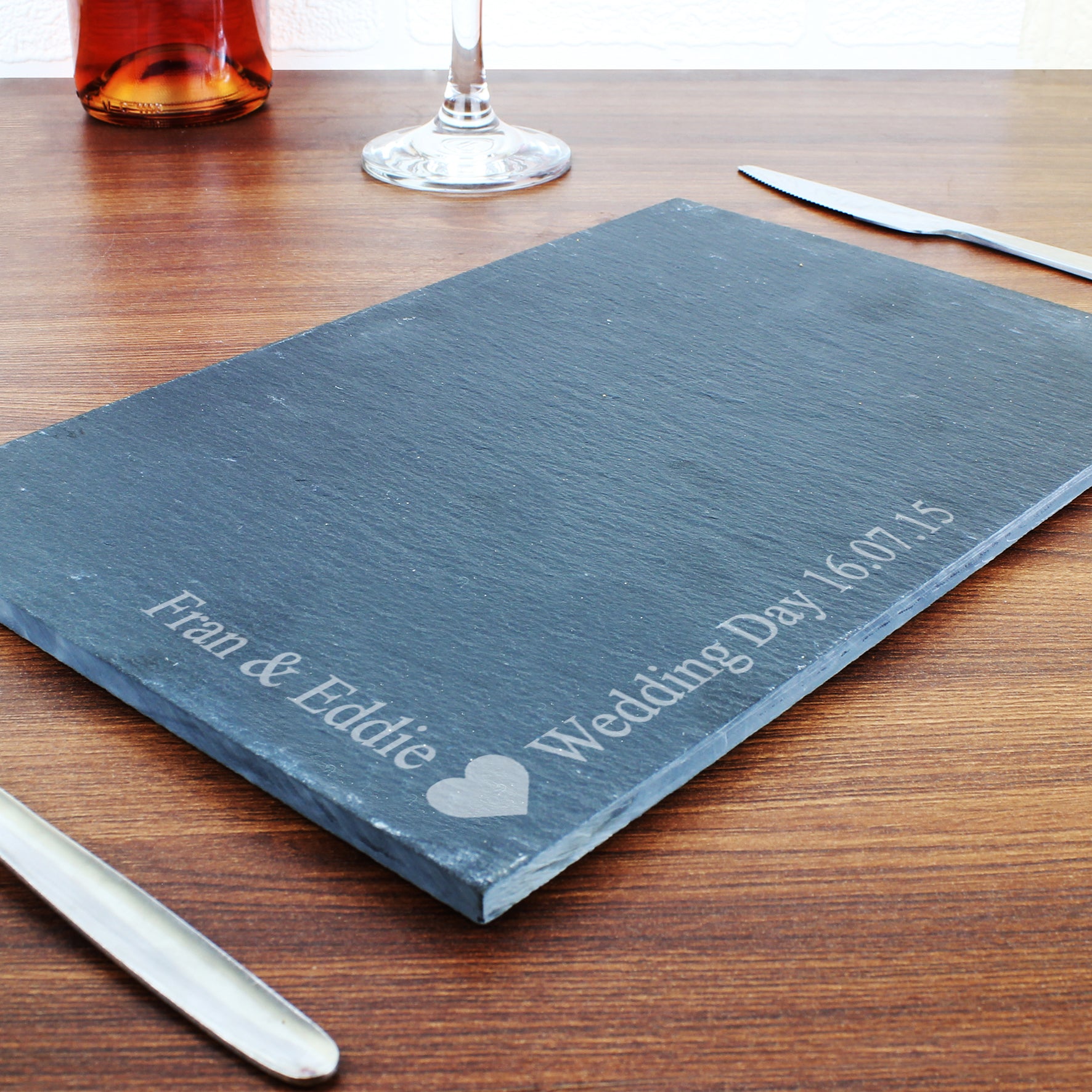 Personalised Heart Motif Slate Placemat - MK&JD Gifts