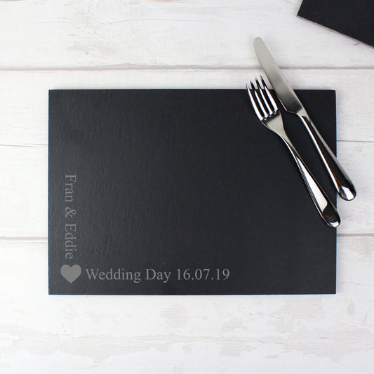 Personalised Heart Motif Slate Placemat - MK&JD Gifts