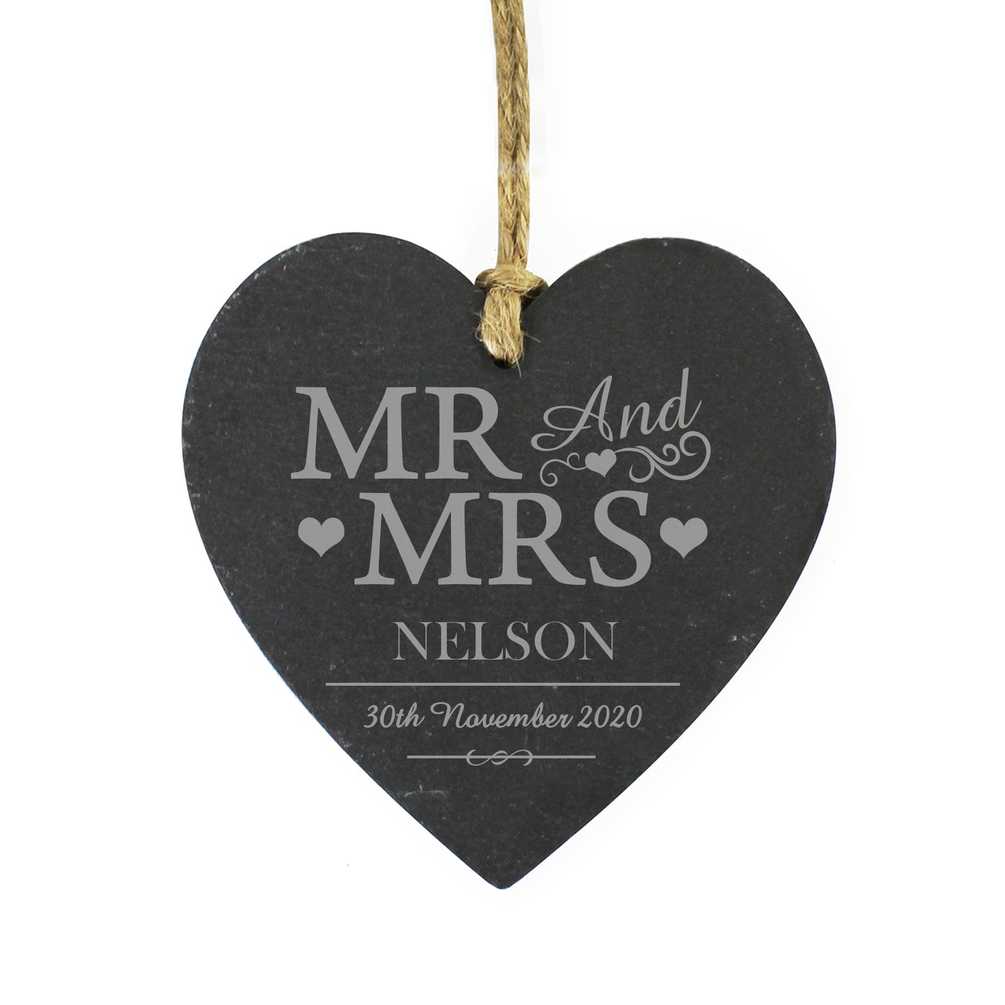 Personalised Mr & Mrs Slate Heart Decoration - MK&JD Gifts