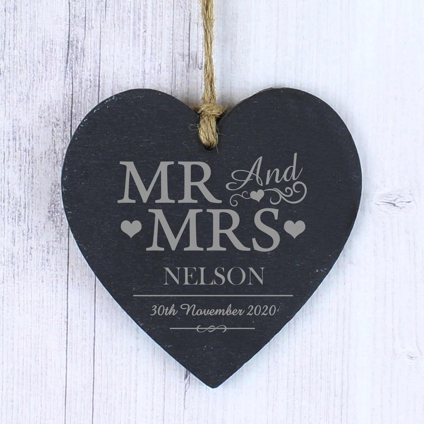 Personalised Mr & Mrs Slate Heart Decoration - MK&JD Gifts