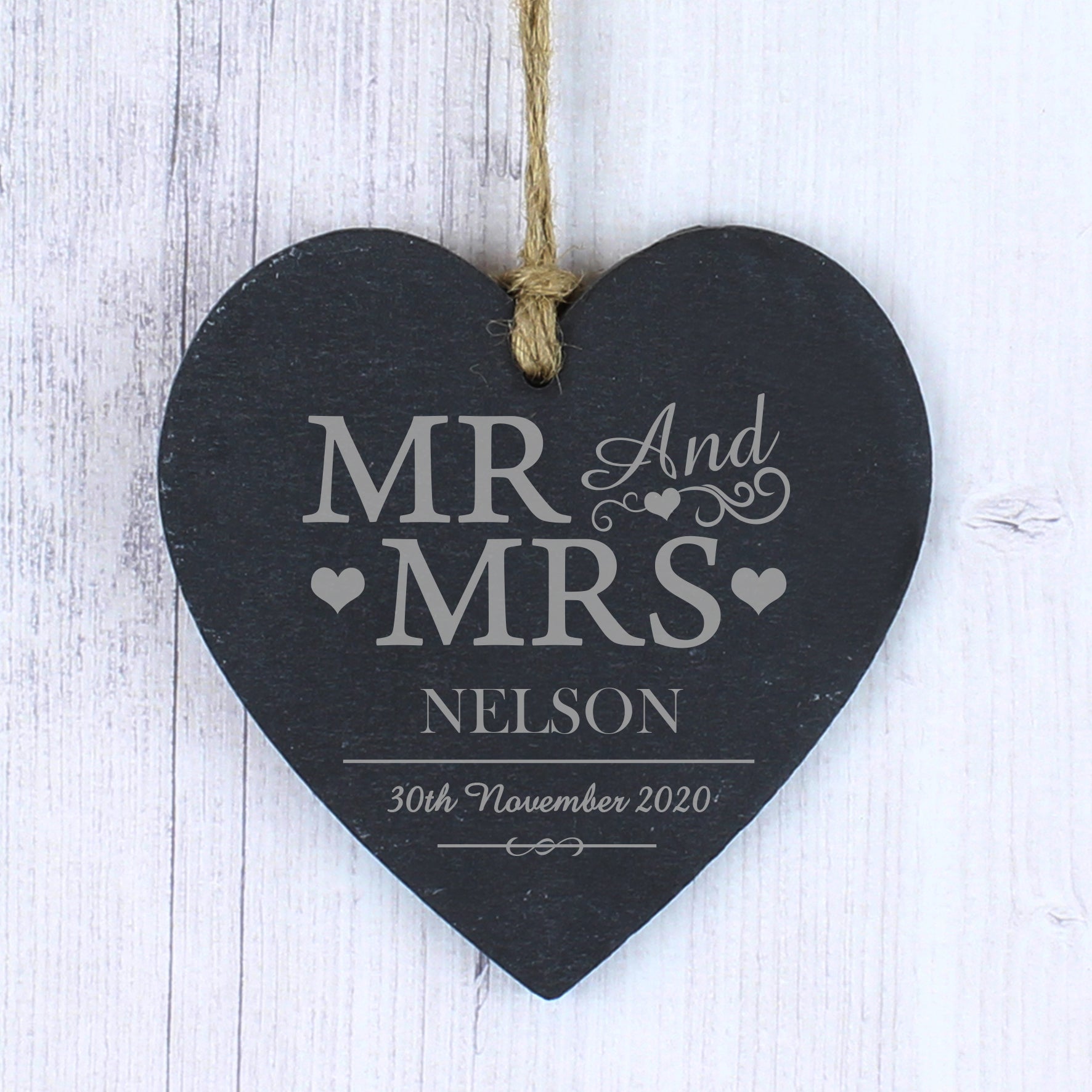 Personalised Mr & Mrs Slate Heart Decoration - MK&JD Gifts