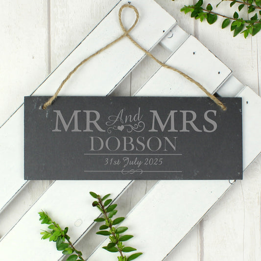 Personalised Mr & Mrs Hanging Slate Plaque - MK&JD Gifts