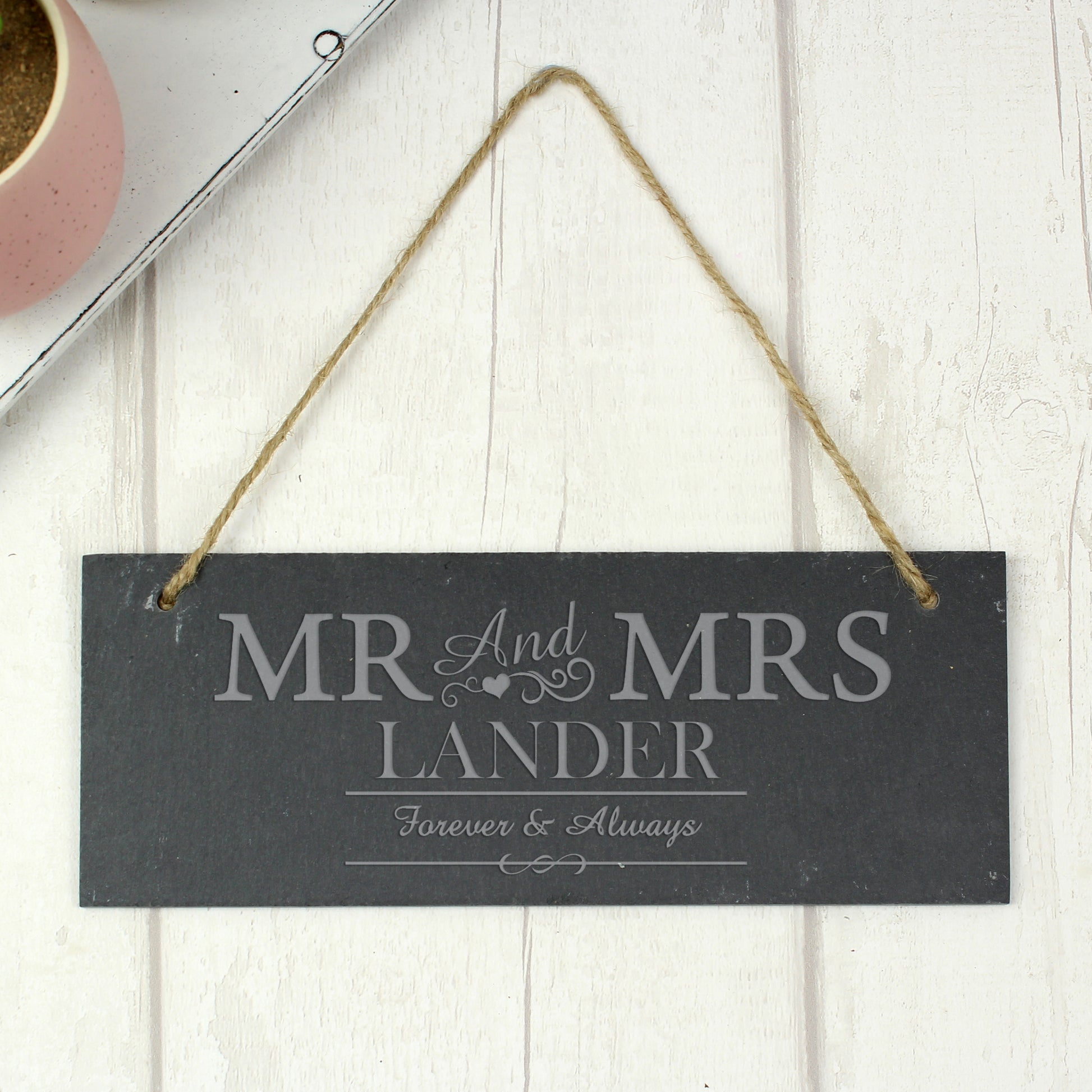 Personalised Mr & Mrs Hanging Slate Plaque - MK&JD Gifts